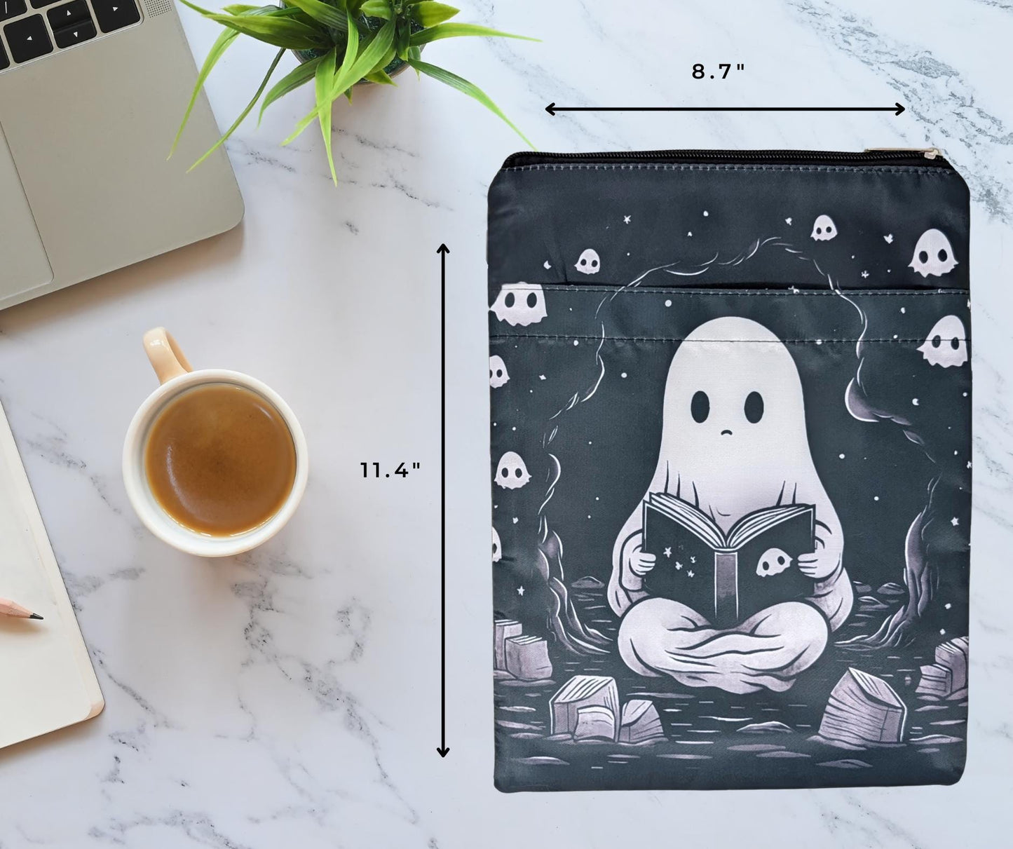 Halloween Book Lover Gift Bundle: Ghost Book Sleeve, Glass Cup & Stickers