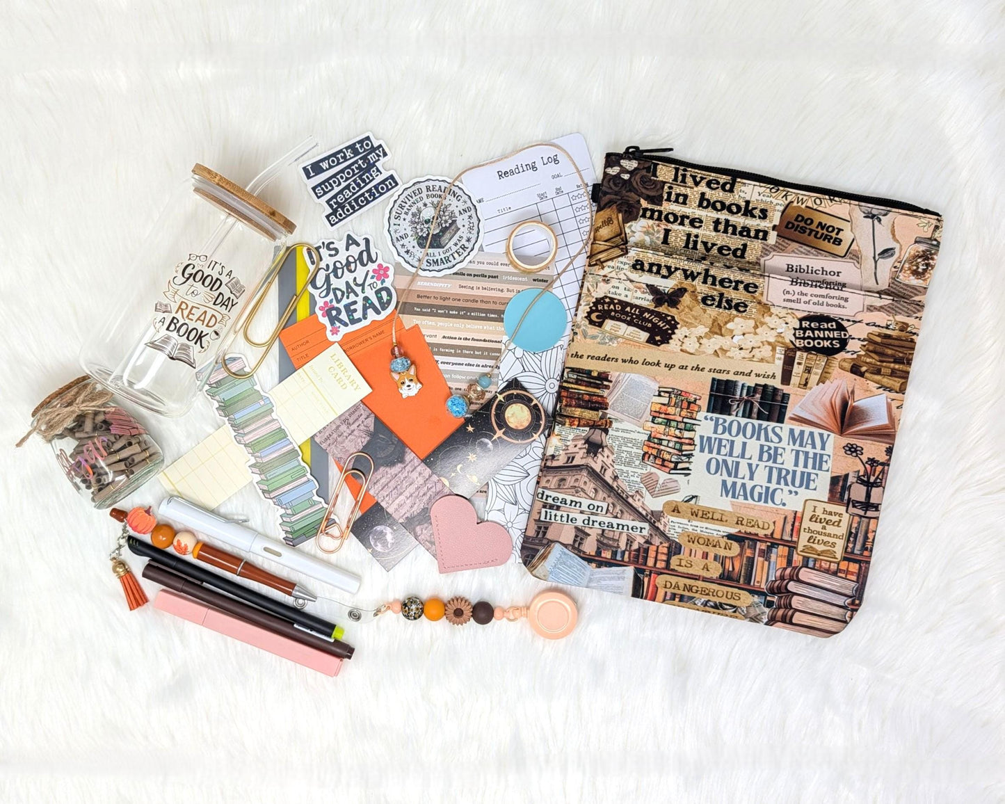 Book Lover Gift Set: Book Sleeve, Cup, Bookmarks & Accessories