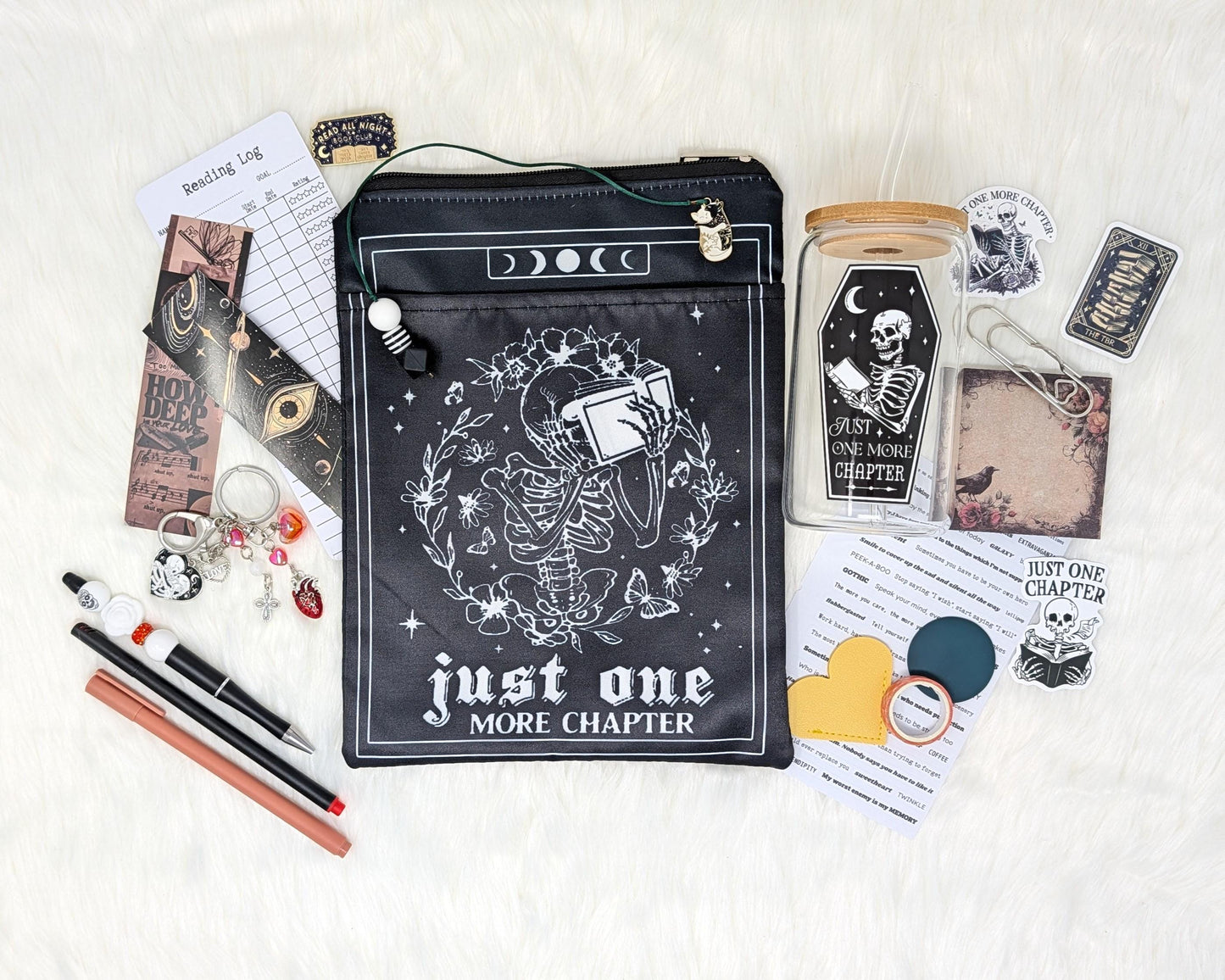 Skeleton Book Sleeve with Zipper: Gothic Floral Book Protector