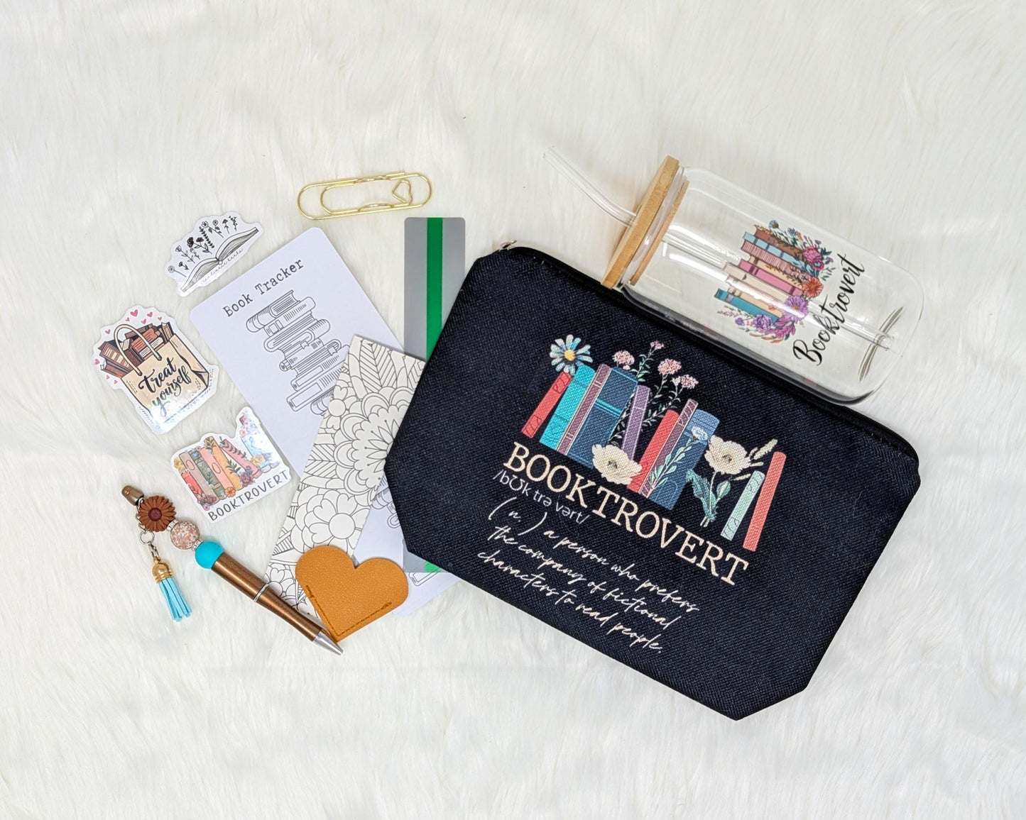 Introvert’s Starter Pack – Book Lover Gift Set with Pouch, Glass Cup, Bookmarks & Reading Accessories