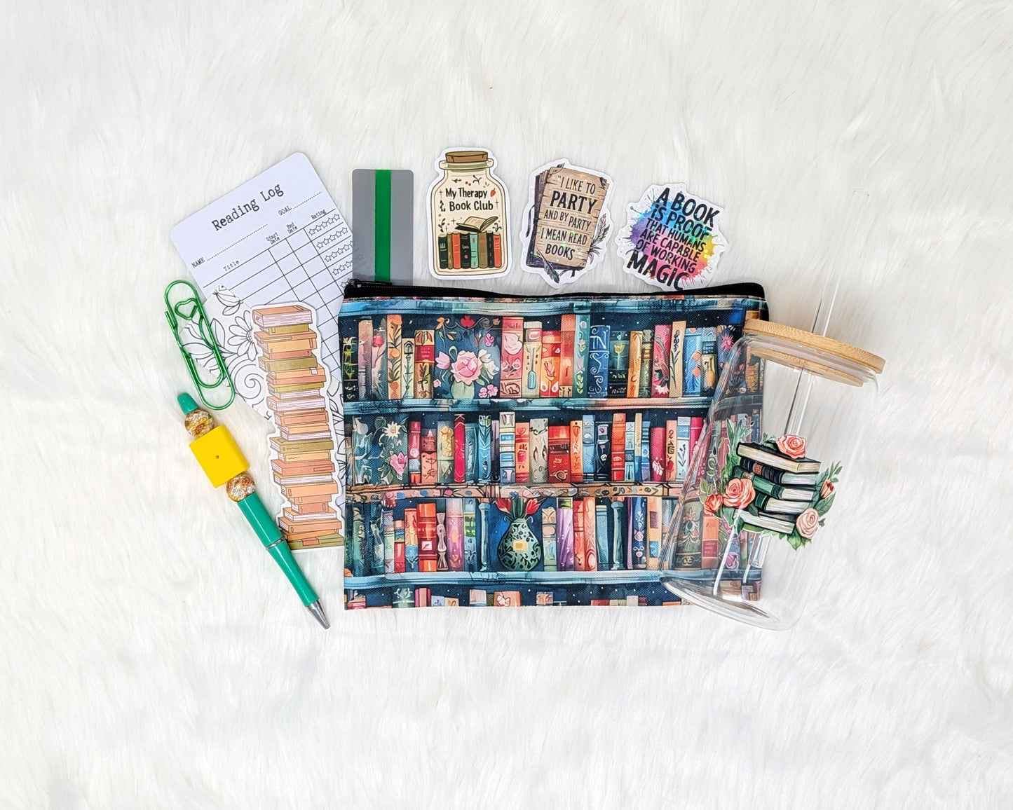 Introvert’s Starter Pack – Book Lover Gift Set with Pouch, Glass Cup, Bookmarks & Reading Accessories