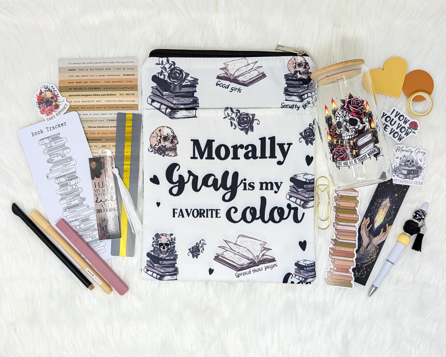 Morally Gray Book Sleeve with Zipper Pocket: Dark Romance Book Protector