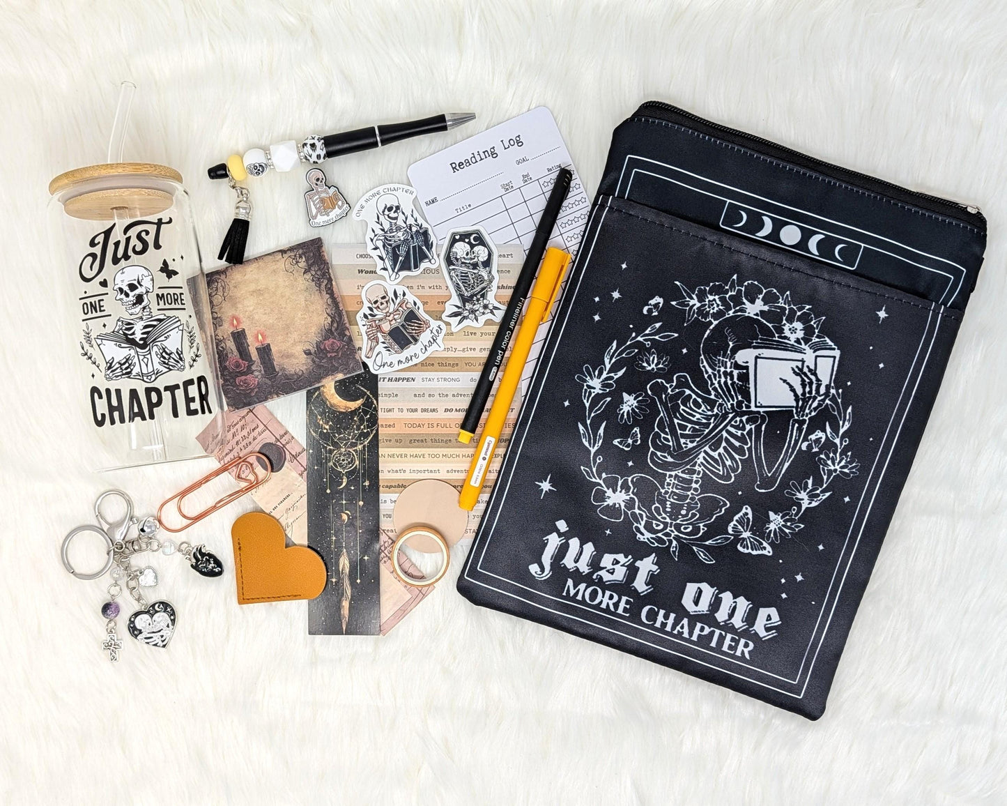 Skeleton Book Sleeve with Zipper: Gothic Floral Book Protector