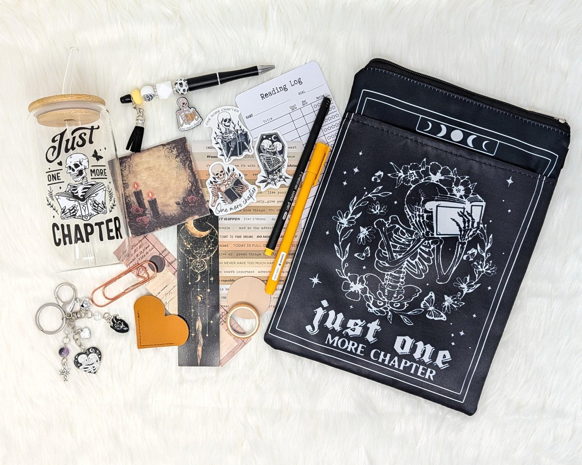 Skeleton Book Sleeve with Zipper: Gothic Floral Book Protector