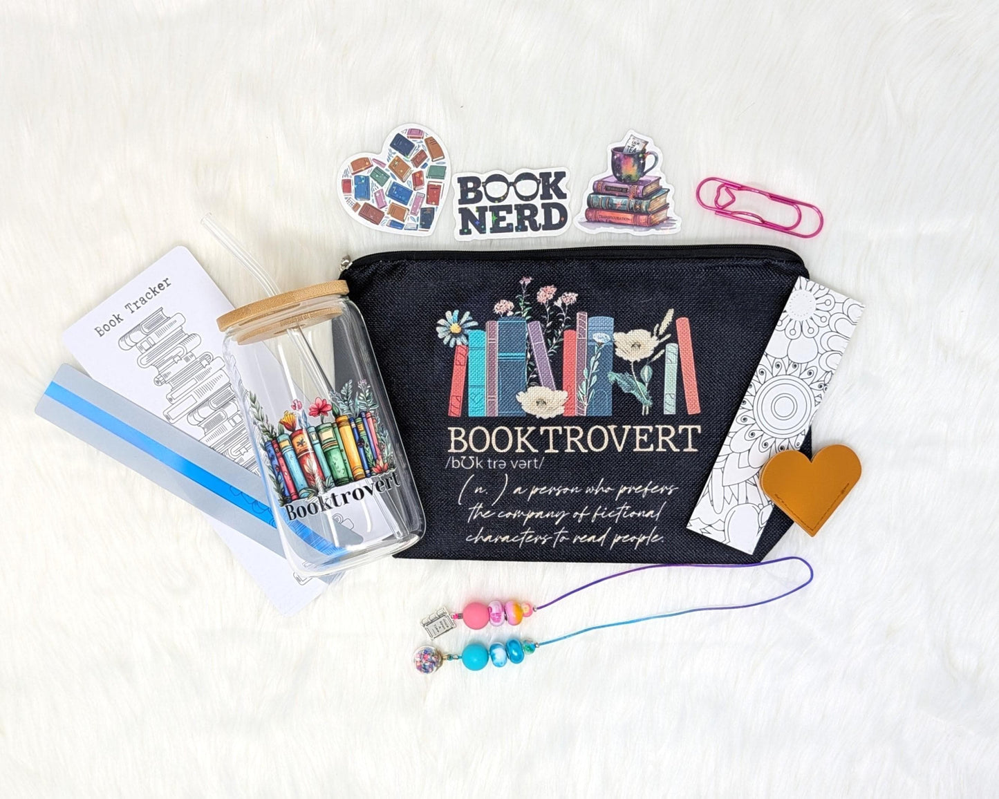 Introvert’s Starter Pack – Book Lover Gift Set with Pouch, Glass Cup, Bookmarks & Reading Accessories