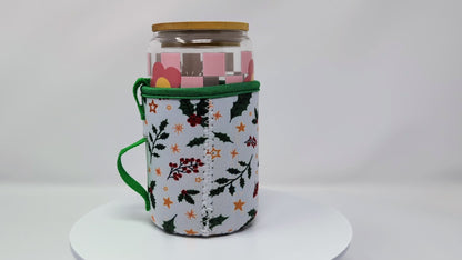 Holly Berry Reusable Insulated Cup Sleeve - Festive Holiday Design