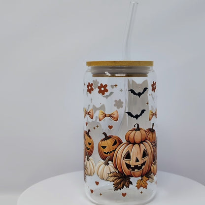 Spooky Season Ghost & Pumpkins Glass – Festive Drinkware for Halloween Fun