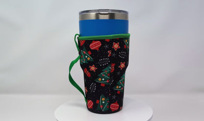 Holiday Reusable Insulated Cup Sleeve - Christmas Trees & Ornaments Design